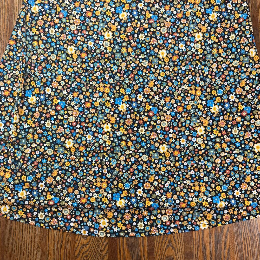 BCBG Generation Black Multicolor Floral Print Short Sleeve A-Line Flowy Dress L - Picture 3 of 7